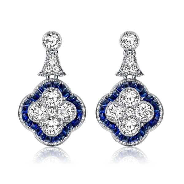 Earrings - Italo White & Blue Sapphire 4 Leaf Clover Drop Earrings, Apparel & Accessories, Italo jewelry - Online Catalog