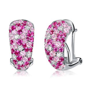 Earrings - Italo Pave Setting Pink Silver Hoop Earrings For Women, Apparel & Accessories, Italo jewelry - Online Catalog