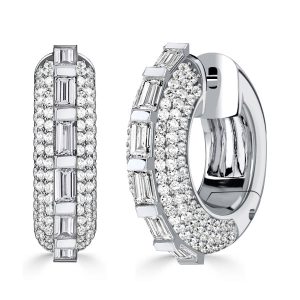 Earrings - Italo Bar and Pave Setting Silver Hoop Earrings For Women, Apparel & Accessories, Italo jewelry - Online Catalog
