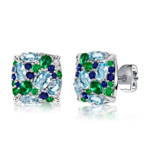 Earrings - Italo Aquamarine Earrings Multi Color Stud Earrings For Women, Apparel & Accessories, Italo jewelry - Online Catalog