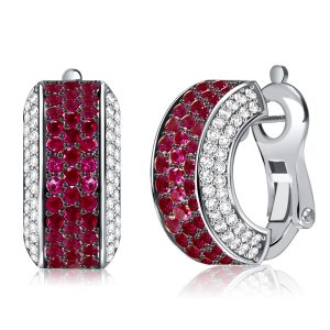 Earrings - Italo Two Tone Ruby Hoops Silver Hoop Earrings For Women, Apparel & Accessories, Italo jewelry - Online Catalog