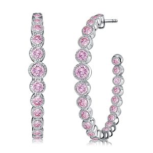 Earrings - Italo Round Cut Pink Sapphire Silver Hoop Earrings, Apparel & Accessories, Italo jewelry - Online Catalog