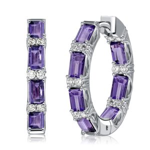 Earrings - Italo Baguette Cut Amethyst Silver Hoop Earrings, Apparel & Accessories, Italo jewelry - Online Catalog
