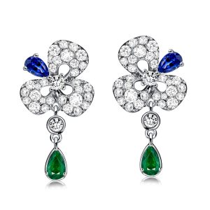 Earrings - Italo Paved Emerald Sapphire Pear Shaped Drop Earrings, Apparel & Accessories, Italo jewelry - Online Catalog