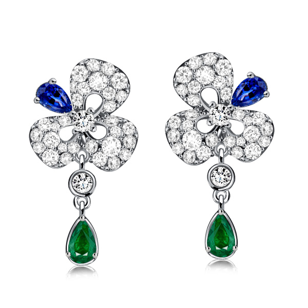 Earrings - Italo Paved Emerald Sapphire Pear Shaped Drop Earrings, Apparel & Accessories, Italo jewelry - Online Catalog