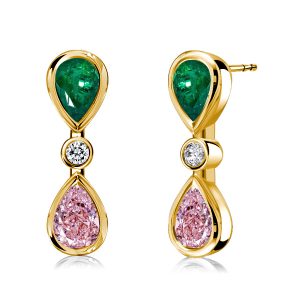 Earrings - Italo Pear Shaped Emerald & Pink Dangle Earrings, Apparel & Accessories, Italo jewelry - Online Catalog