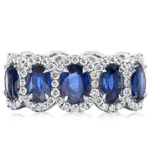 anniversary band - Created Sapphire Round & Oval Halo Wedding Band, Italo jewelry - Online Catalog