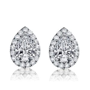 earrings - Italo Halo Pear Created White Sapphire Stud Earrings, Italo jewelry - Online Catalog