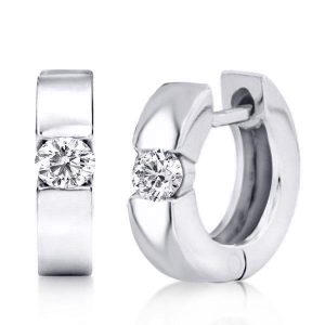 earrings - Round Cut Single Stone Sterling Silver Hoop Earrings Huggie Earrings, Italo jewelry - Online Catalog
