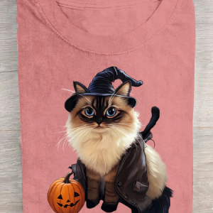 Halloween Cat Cotton T-Shirt, T-shirts, Lilicloth.com
