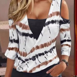 Women's Three Quarter Sleeve Blouse Spring/Fall Striped Knitted Daily Going Out Casual Top, JustFashionNow Shirts & Blouses, color:Coffee|size:XXL,