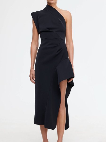 Women's Sleeveless Summer Plain Ruched Dress One Shoulder Date Going Out Urban Midi A-Line Black, JustFashionNow Dresses, color:Black|size:3XL,