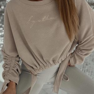 Letter Pattern Drawstring Ruched Sweatshirt, Sweats & Hoodies, ChicMe catalog