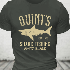Quint's Shark Fishing Graphic Print Cotton T-Shirtw, T-shirts, Lilicloth.com