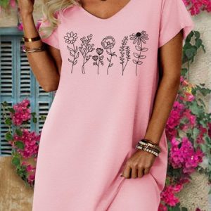 Women's Floral Crew Neck Casual Dress, Dresses, Lilicloth.com