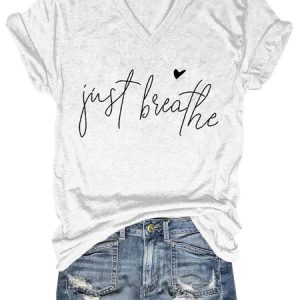 Women's Short Sleeve Tee T-shirt Summer Letter Cotton-Blend V Neck Going Out Casual Top, JustFashionNow T-Shirts, color:White|size:3XL,