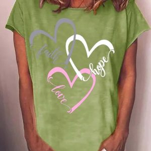 Womens Hope Faith Love Casual Letter Short Sleeve T-Shirt, T-shirts, Lilicloth.com