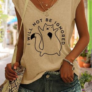 Funny Cat I Will Not Be Ignored V Neck Fit Casual Tanks, Tank Tops, Lilicloth.com