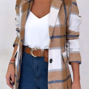 Plaid Pattern Lapel Neck Flap Detail Blazer, women blazer, ChicMe catalog