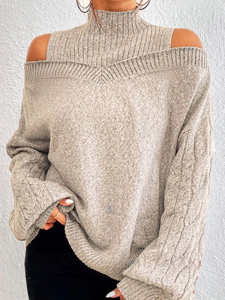 Women's Spring/Fall Plain Casual Balloon Sleeve Long Sleeve Turtleneck Wool/Knitting Sweater, JustFashionNow Sweaters, color:Apricot|size:3XL,