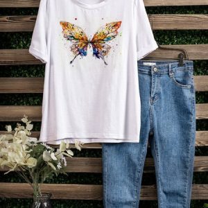 White Crew Neck Short Sleeve Cotton-Blend T-shirt, T-shirts, Lilicloth.com