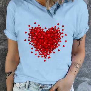 Cotton Casual Crew Neck Regular Fit Heart T-Shirt, T-shirts, Lilicloth.com