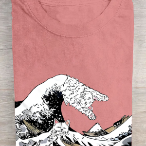 Great Wave Of Cats Kanawaga Funny Super Cool Best Gift Cotton T-Shirt, T-shirts, Lilicloth.com