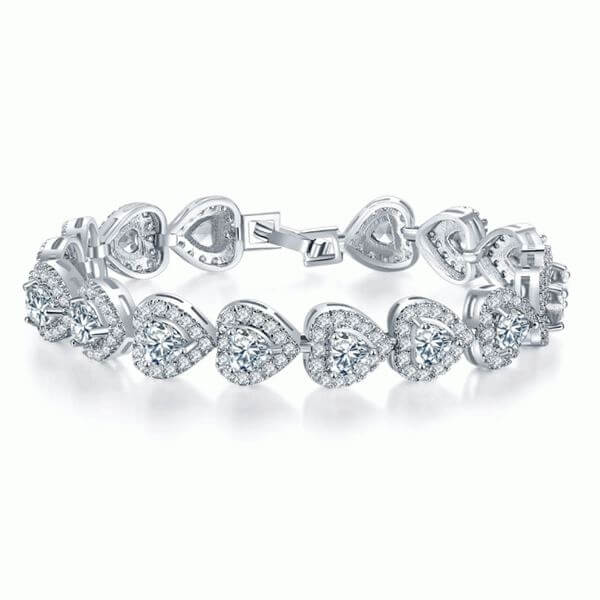 Bracelets - Italo Halo Heart Created White Sapphire Bracelet, Italo jewelry - Online Catalog
