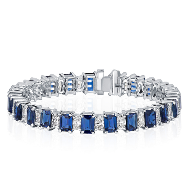 Bracelets - Alternating Blue & White Tennis Bracelet In Sterling Silver, Apparel & Accessories, Italo jewelry - Online Catalog
