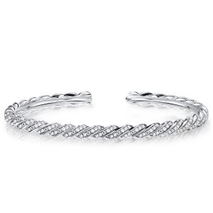 Bracelets - Italo Round Cut Pave Setting White Sapphire Cuff Bracelet, Apparel & Accessories, Italo jewelry - Online Catalog