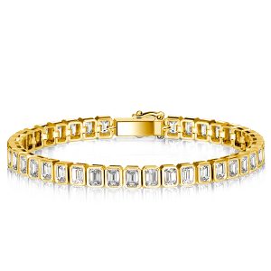 Bracelets - Italo Gold Bezel Emerald Cut White Sapphire Tennis Bracelet, Apparel & Accessories, Italo jewelry - Online Catalog
