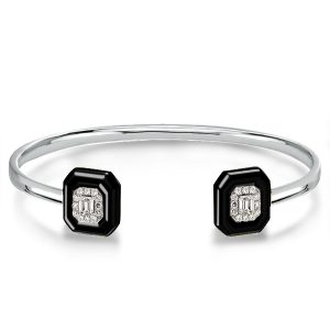 Bracelets - Two Tone Halo Emerald Cut White Sapphire Bangle Bracelet, Apparel & Accessories, Italo jewelry - Online Catalog