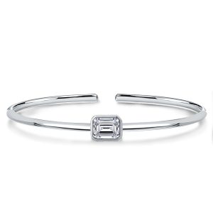 Bracelets - Italo Solitaire Emerald Cut White Sapphire Bangle Bracelet, Apparel & Accessories, Italo jewelry - Online Catalog