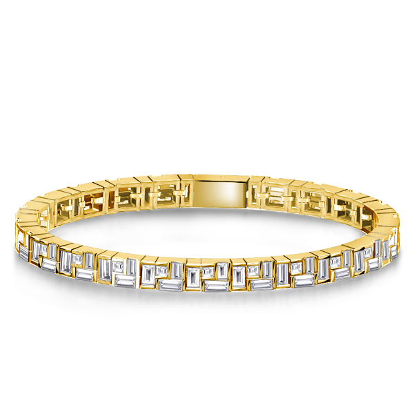 bracelets - Italo Golden Stacked Design Baguette Cut Tennis Bracelet, Italo jewelry - Online Catalog
