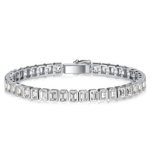 Bracelets - Bezel Setting Emerald Cut White Sapphire Tennis Bracelet For Women, Apparel & Accessories, Italo jewelry - Online Catalog