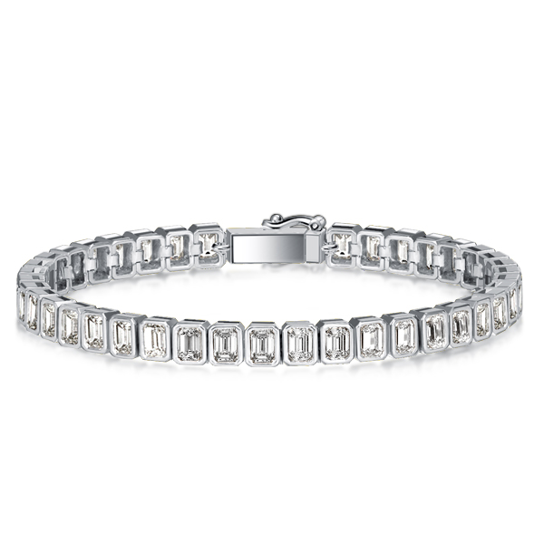 Bracelets - Bezel Setting Emerald Cut White Sapphire Tennis Bracelet For Women, Apparel & Accessories, Italo jewelry - Online Catalog