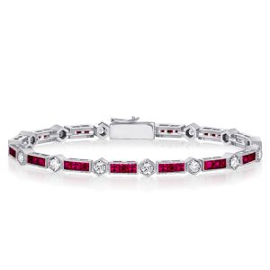 Bracelets - Alternating Round White & Triple Ruby Tennis Bracelet For Women, Apparel & Accessories, Italo jewelry - Online Catalog
