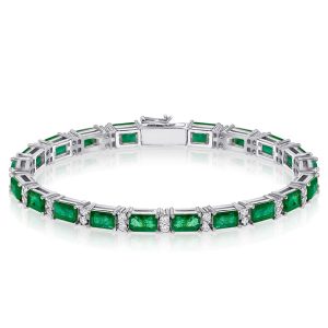 Bracelets - Alternating Double White & Baguette Emerald Tennis Bracelet, Apparel & Accessories, Italo jewelry - Online Catalog