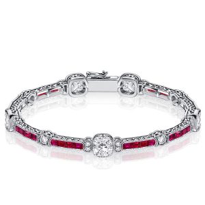 Bracelets - Italo Milgrain Ruby & White Cushion Tennis Bracelet For Women, Apparel & Accessories, Italo jewelry - Online Catalog