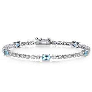 Bracelets - Italo Aquamarine & White Oval Cut Tennis Bracelet For Women, Apparel & Accessories, Italo jewelry - Online Catalog