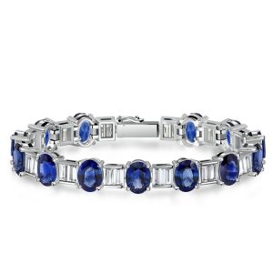 Bracelets - Italo Blue Oval & Baguette Cut Tennis Bracelet For Women, Apparel & Accessories, Italo jewelry - Online Catalog