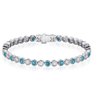 Bracelets - Italo Bezel Turquoise Bracelet White Sapphire Tennis Bracelet, Apparel & Accessories, Italo jewelry - Online Catalog
