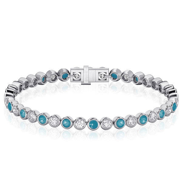 Bracelets - Italo Bezel Turquoise Bracelet White Sapphire Tennis Bracelet, Apparel & Accessories, Italo jewelry - Online Catalog