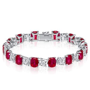 Bracelets - Italo Ruby & White Cushion Cut Tennis Bracelet For Women, Apparel & Accessories, Italo jewelry - Online Catalog