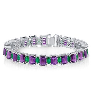 Bracelets - Amethyst & Emerald Sapphire Tennis Bracelet In Sterling Silver, Apparel & Accessories, Italo jewelry - Online Catalog