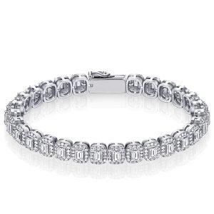 Bracelets - Italo Halo Emerald Cut Tennis Bracelet In Sterling Silver, Apparel & Accessories, Italo jewelry - Online Catalog