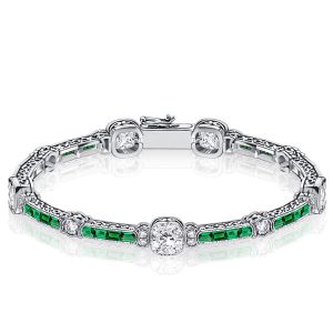 Bracelets - Milgrain White & Emerald Tennis Bracelet In Sterling Silver, Apparel & Accessories, Italo jewelry - Online Catalog