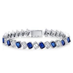 Bracelets - Italo Emerald Cut White & Blue Tennis Bracelet For Women, Apparel & Accessories, Italo jewelry - Online Catalog