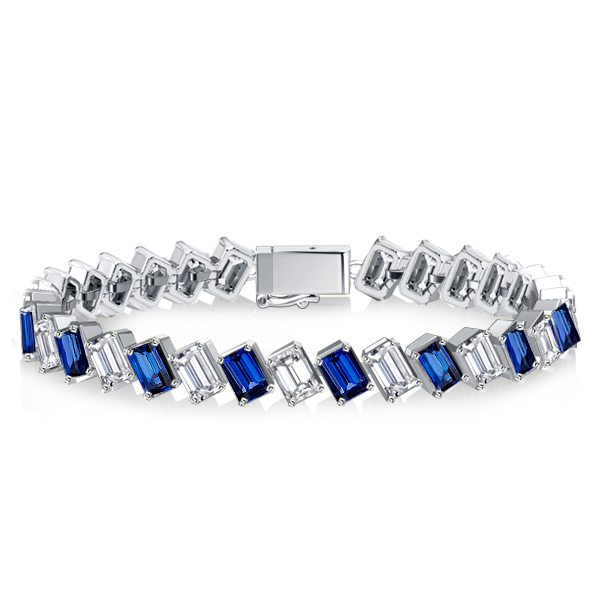 Bracelets - Italo Emerald Cut White & Blue Tennis Bracelet For Women, Apparel & Accessories, Italo jewelry - Online Catalog