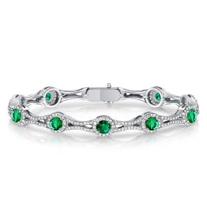 Bracelets - Italo Halo Round Cut Emerald Green Bracelet In Sterling Silver, Apparel & Accessories, Italo jewelry - Online Catalog